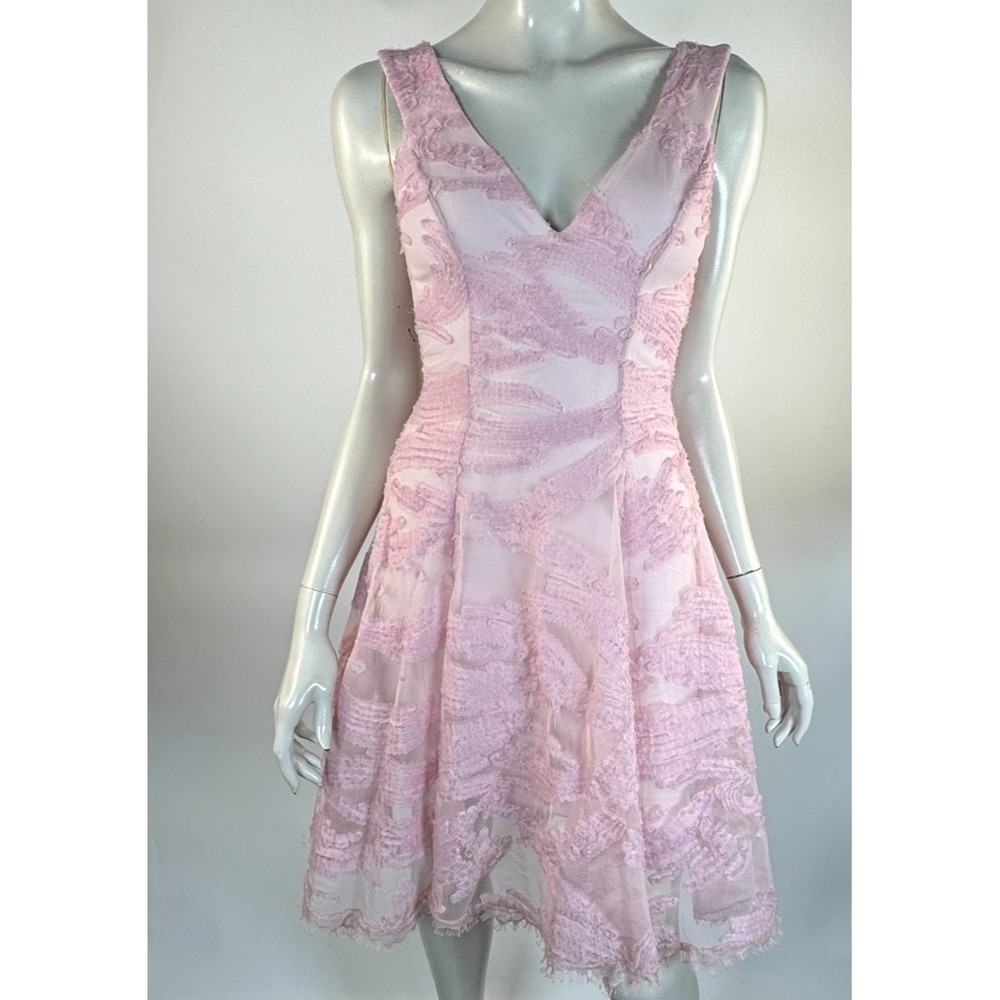 Dress the Population Maya Fit and flare Dress Women XS Lined V-neck AppliqueLace